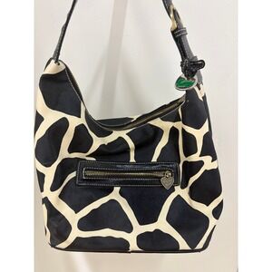Dooney & Bourke Giraffe Print Hobo Black Cream Animal Pattern Heart Charm Y2K